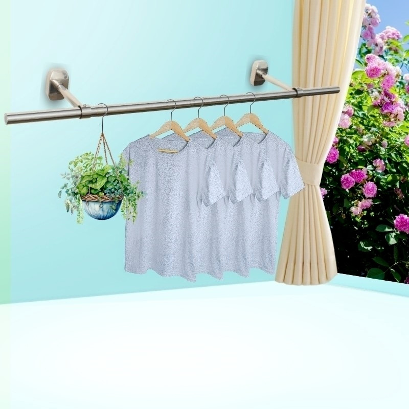 Fixed wall clotheshorse Extended Single Pole Type Balcony Stainless Steel Clotheshorse Off-wall Clotheshorse Wall Cool Hanger-Taobao