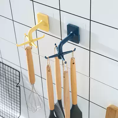 Kitchen wall storage shelf Rotating telescopic hook spatula spoon multi-function wall-mounted punch-free shelf