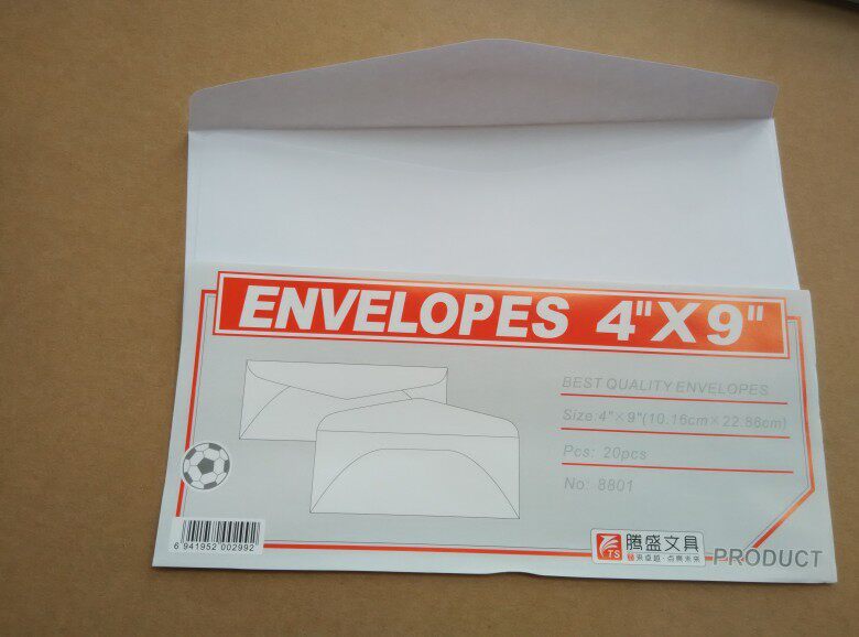 100 pcs 4*9 top opening 8801 full white envelopes Hong Kong style international envelopes for official documents