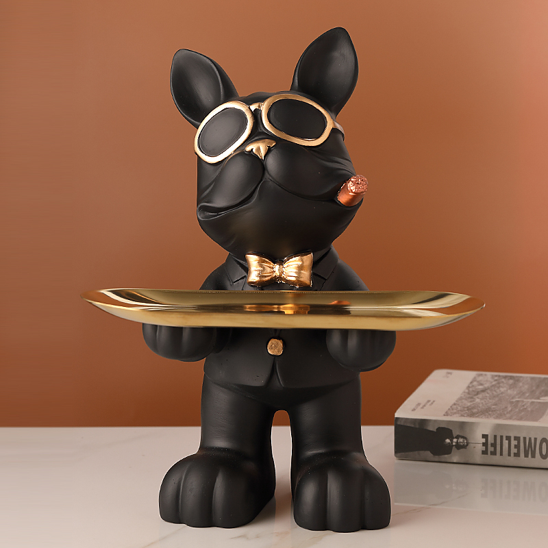 Light Luxury Style Key Tray Storage Fortune Dog Figurine Entryway Front Desk Candy Plate Dried Fruit Snack Tray