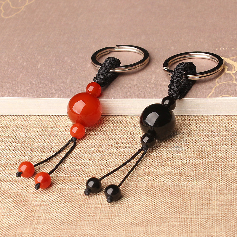 Natural obsidian key chain red agate transfer beads car pendant rainbow eye gold obsidian key chain male handmade