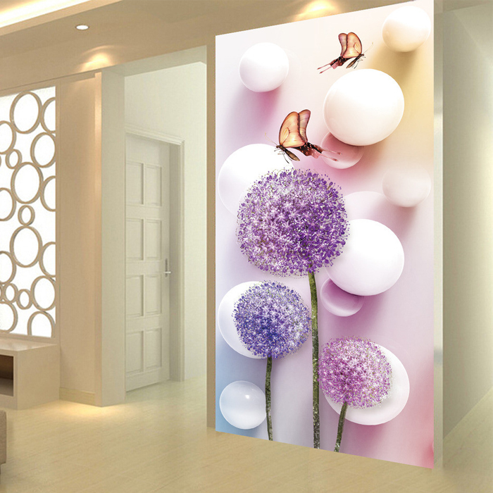 3D stereo wallpaper sublight pattern self - adhesive aisle fengshui glass paste decorated wallpaper dandelion