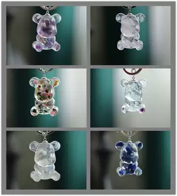 Natural Crystal gravel hugging bear drip key chain pendant energy stone transfer ornaments cute gifts for men and women