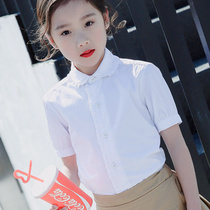 Girls short-sleeved white shirt summer thin cotton childrens middle school uniform performance white shirt