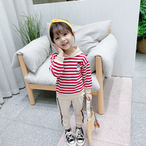 Girls 2021 new spring and autumn childrens two-piece casual striped suit 0-4 female baby suit