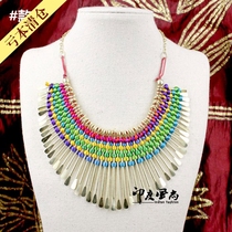 India imports new ethnic features retro coloured woven necklace neck chain sweater chain fashion 100 lap ornaments