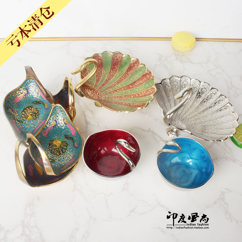 India imports swan decorative plate dried fruit plate seasoning ornaments brass hand-carved home creative crafts
