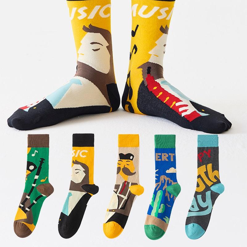 Socks Men's Trendy Theme Socks High Stockings ins Trendy Four Seasons Men's Colorful Combed Cotton Sweat-Absorbent Breathable Men's Socks