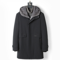  Whole mink mink liner mens pike suit mid-length coat hooded mink coat leather mink suit Fur one-piece