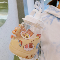 Cup children cute with suction tube water cup Large size Large capacity 2L Plastic cup Summer season portable student Kettle Bottle