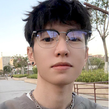 Half-Frame Glasses for Men, Trendy, Suitable for Prescription Lenses, Stylish, Trendy Brand, Blue Light Blocking, Non-Prescription Glasses Frame