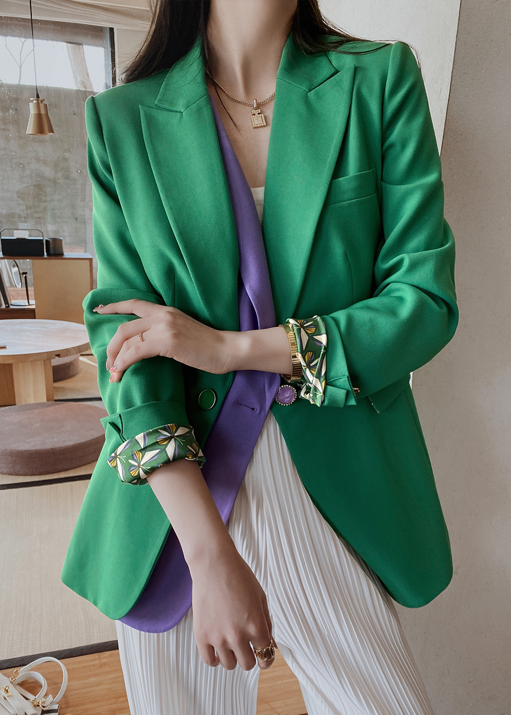 Lieer high-definition LRKS (tonal suit) twill contrast color fake two-piece butterfly printed lining suit L349