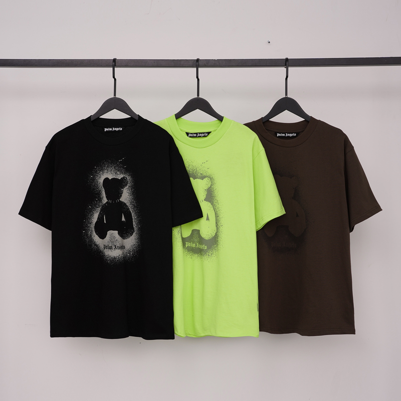 Palm Angels Pa Spray-Painted Bear Print Short-Sleeved T-Shirt for Men and Women, Loose-Fitting Street Casual Fashion Palm Angels Pa Spray-Painted Bear Print Short-Sleeved T-Shirt for Men and Women, Loose-Fitting Street Casual Fashion