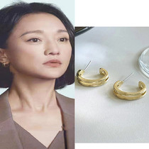 Imperfect victim Zhou Xun Lin Kan-style Earrings Double-layer C-word ring ear nail S925 silver pin small crowdsourced design sensation