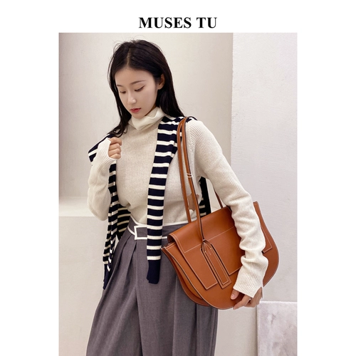 Кожаная небольшая дизайнерская вместительная и большая сумка на одно плечо, шоппер, Южная Корея, из натуральной кожи