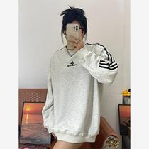 Shantou Chaoyang District Gurao Nalifen Knitted Underwear Factory American round neck letter embroidered long-sleeved striped sweatshirt