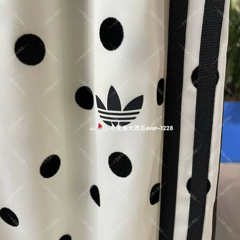 Широкие сатиновые брюки в горох (adidas) KV1168, женская свободная посадка, резинка на талии