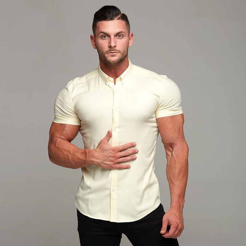 Muscular Men's Fitness Shirt Short-Sleeved Shirt Summer Sports Elastic Breathable Brother Tight-Fitting No-Iron Quick-Drying Shirt
