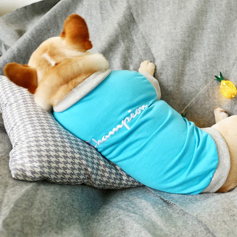 Net red dog pháp luật chiến đấu ngắn béo nhỏ chó nhỏ vest mỏng Pháp quần áo bulgie Pháp mùa xuân và mùa thu thủy triều mới - Quần áo & phụ kiện thú cưng quan ao cho meo