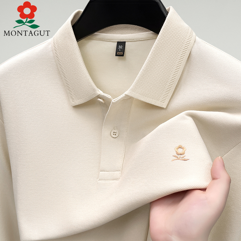 Montagut Long-Sleeved T-Shirt for Men, Pure Cotton, 2026 New Style, Light Luxury, High-End Feel, Solid Color, Business Men's Brand Polo Shirt