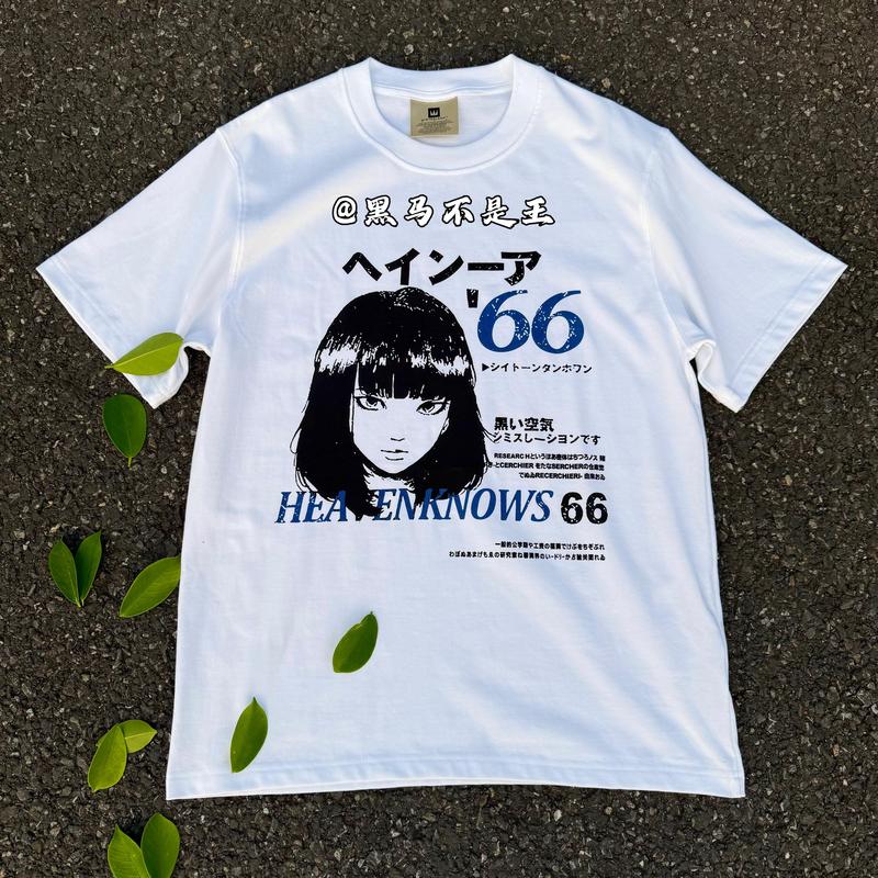 Tsaooj Shibuya Girl Hand-Drawn Comic Short-Sleeved T-Shirt High Street Vintage Digital Direct-Printed Pure Cotton Half-Sleeve