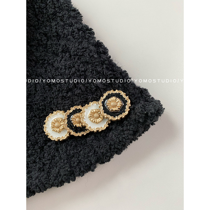 YOMOSTUDIO Xiaoxiang retro style metal button tweed coat coat flower drip oil decorative button