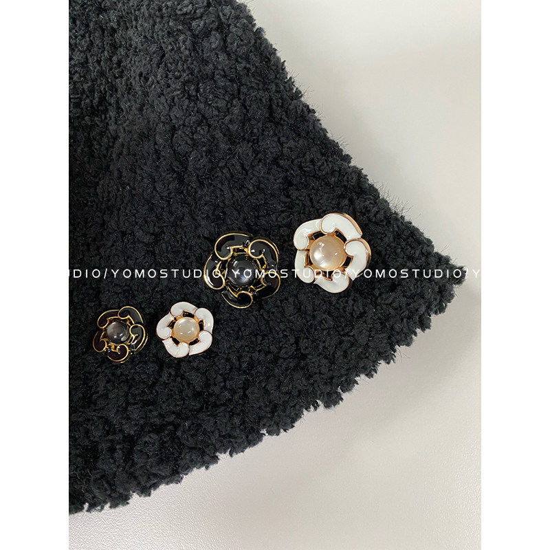 YOMOSTUDIO Metal Button Fab French Black Drop Oil Pearl Close Enlaid Retro Clothes Clothing