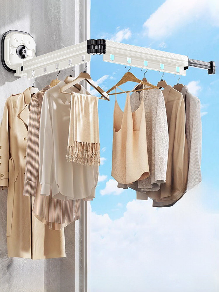 Suction Cup Foldable Clothes Drying Rack for Home Balcony Window, No-Drill Clothes Rod, Invisible Retractable Bay Window Clothes Drying Rack Gadget