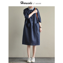 Port Wind Womens Clothing Retro Day Ensemble 2022 Loose Splicing Casual Art Temperament Linen Casual Dress Woman