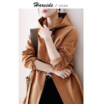 HARSIDE windbreaker womens long Korean version of temperament jacket straight waist lace autumn and winter new solid color long coat