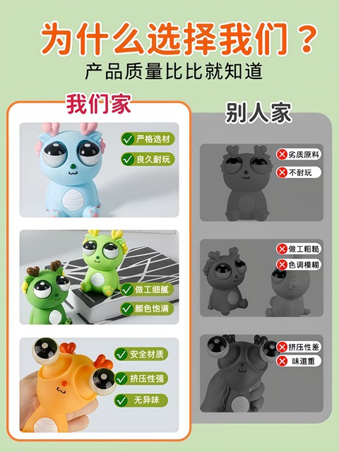 Staring Dragon Stress Relief Toy, Pop-Eyed Dragon Squeeze Toy, Stress Relief Gadget, Internet-Famous Children's Creative Gift, Venting Toy for Boys