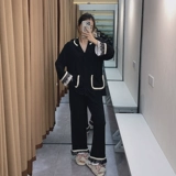 Пижама, осенний летний тонкий черный лонгслив, в стиле Шанель, оверсайз