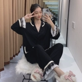 Пижама, осенний летний тонкий черный лонгслив, в стиле Шанель, оверсайз