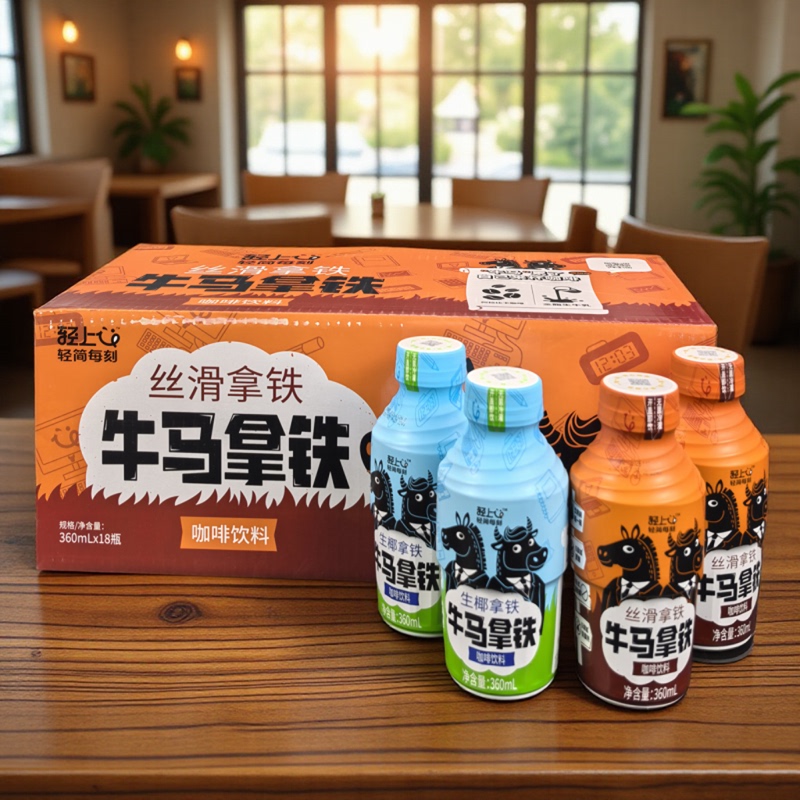 Lightly Silky Cow-Milk Latte Coffee, Raw Coconut Latte Coffee Beverage, Bottled 360ml*18 Bottles, Whole Box of Drinks