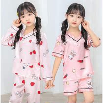 Summer childrens pajamas thin girls Ice Silk short sleeve set air conditioning clothing girl cute simulation silk home wear