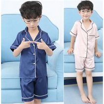 Childrens clothing boys pajamas set childrens summer ice silk ultra-thin silk long and short sleeves home air-conditioning clothing childrens summer clothes