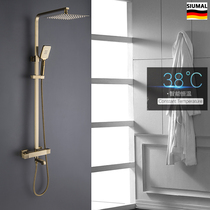 European-style brushed gold intelligent constant temperature shower Wall-mounted hot and cold water faucet Multi-function bathroom pressurized nozzle