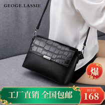 Genuine Leather Women Bag 2022 New Fashion Crocodile Tattoo Soft Leather Atmosphere Lady Bag Bag Middle-aged Mom Single Shoulder Inclined Satchel Bag