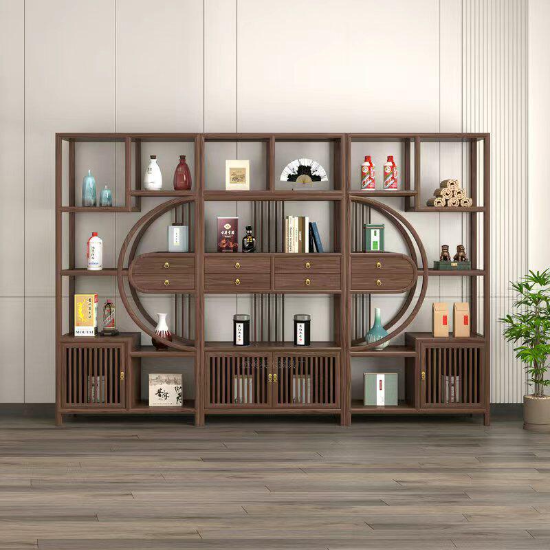 Solid Wood Antique Display Shelf, Tea Table Set with Tea Leaf Rack, New Chinese-Style Antique Shelf, Partition Storage Rack