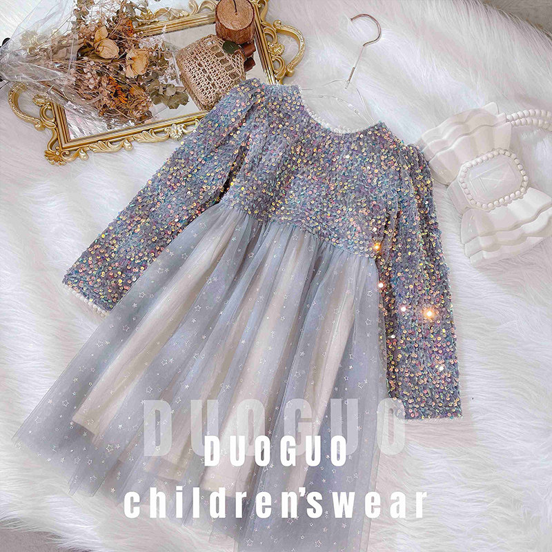 Girl Spring Dress Foreign Dress 2022 New Foreign Pie Long Sleeve Children Princess Dresses Baby Girl Trendy Spring Autumn Skirt Tide