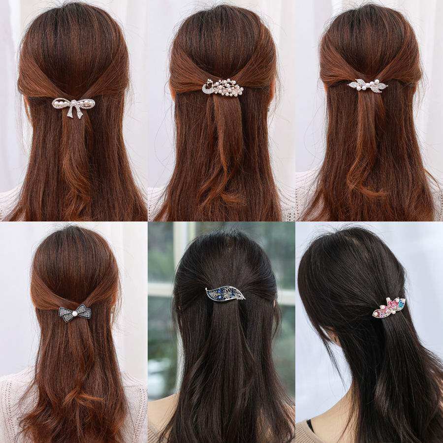 Korean version of the retro small spring hairpin hairpin horizontal clip hairpin ponytail clip rhinestone pearl bow hair accessories