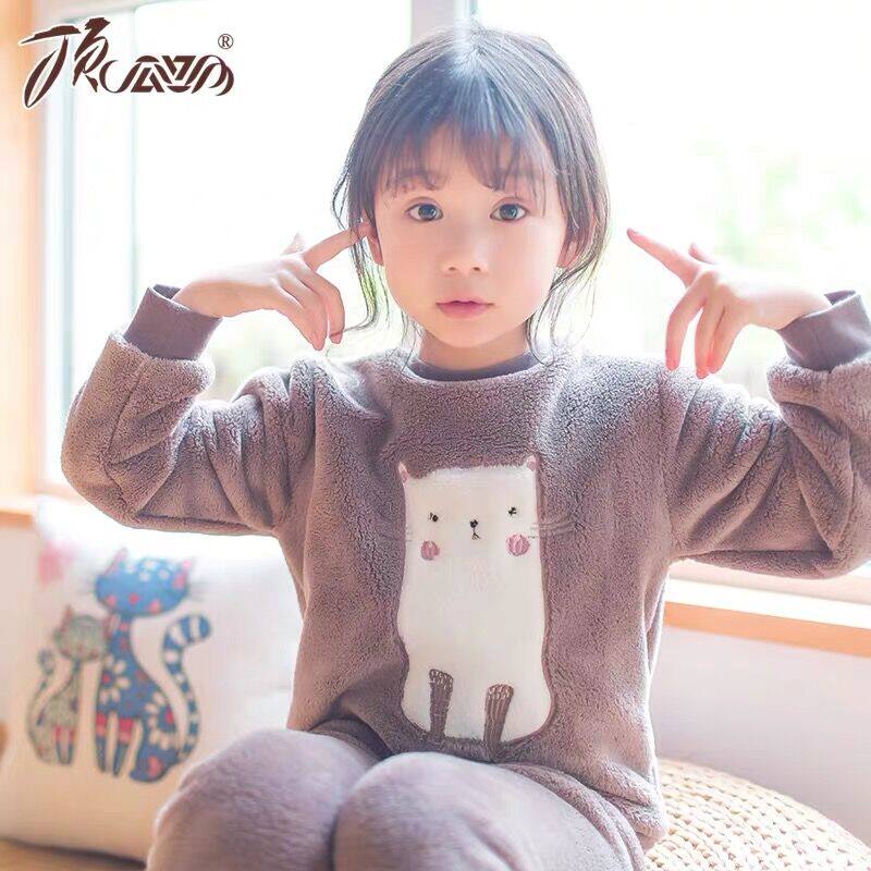 Top-Piperi Children's pyjamas girl boy's autumn and winter coral suede home suit cute CUHK Tong's home clothes