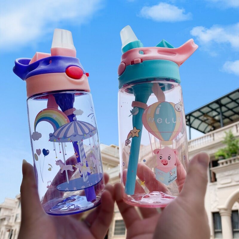 Children's straw cup School drinking cup Male and female baby kettle Kindergarten drop-proof cup Primary school student water cup Portable cup