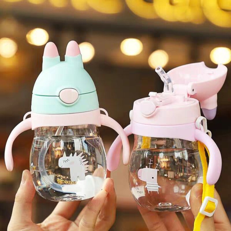 Children's straw cup Korean version 1-5 years old baby handle holding baby bag dual-use with scale straw Children's kindergarten fall prevention