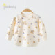 婴儿家居服上衣春秋季纯棉双层提花宝宝偏开按扣秋衣新生儿打底衣