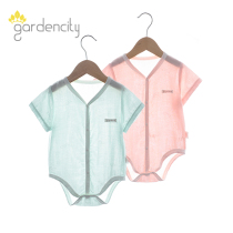 Baby summer bamboo cotton yarn cloth short-sleeved folio buckle triangle romper one-piece