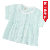 Female Baby Short Sleeve A-type Bamboo Cotton Cotton Cloth Summer Breathable Princess Printed Half Sleeve Blouse Newborn Doll Shirt