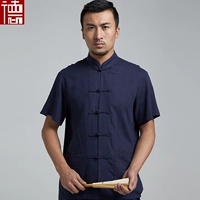 Lixin 2018 cotton và linen Tang phù hợp với nam mùa hè tay ngắn kiểu Trung Quốc khóa cổ áo cổ áo giản dị quần áo quốc gia phần 0707 quan ao dan toc