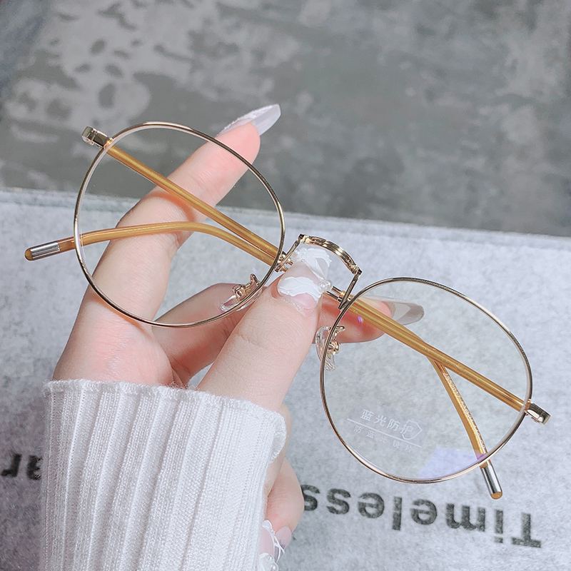Golden wire border Japanese retro-anti blue glasses anti-radiation fatigue flat light eye myopia female