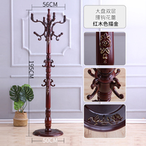 Carved European solid wood coat rack Floor-to-ceiling single pole living room clothes rack Household bedroom hanger hanger bag rack